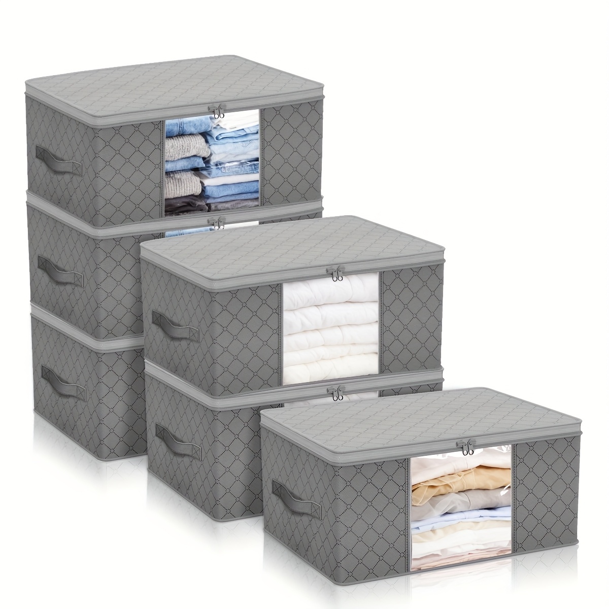 TEMU 6 Pack Clothes Storage Bins 34l Large Storage Bags Foldable Closet Organizers Storage Containers With Reinforced Handle For Clothing Blanket