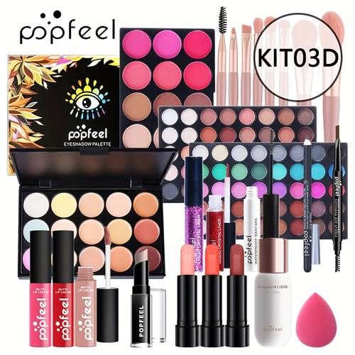 make up set eye shadow dish mouth red concealer powder blusher eye black eyeliner pen flour lip gloss brush cosmetic gift box for ladies and ladies mothers day gift