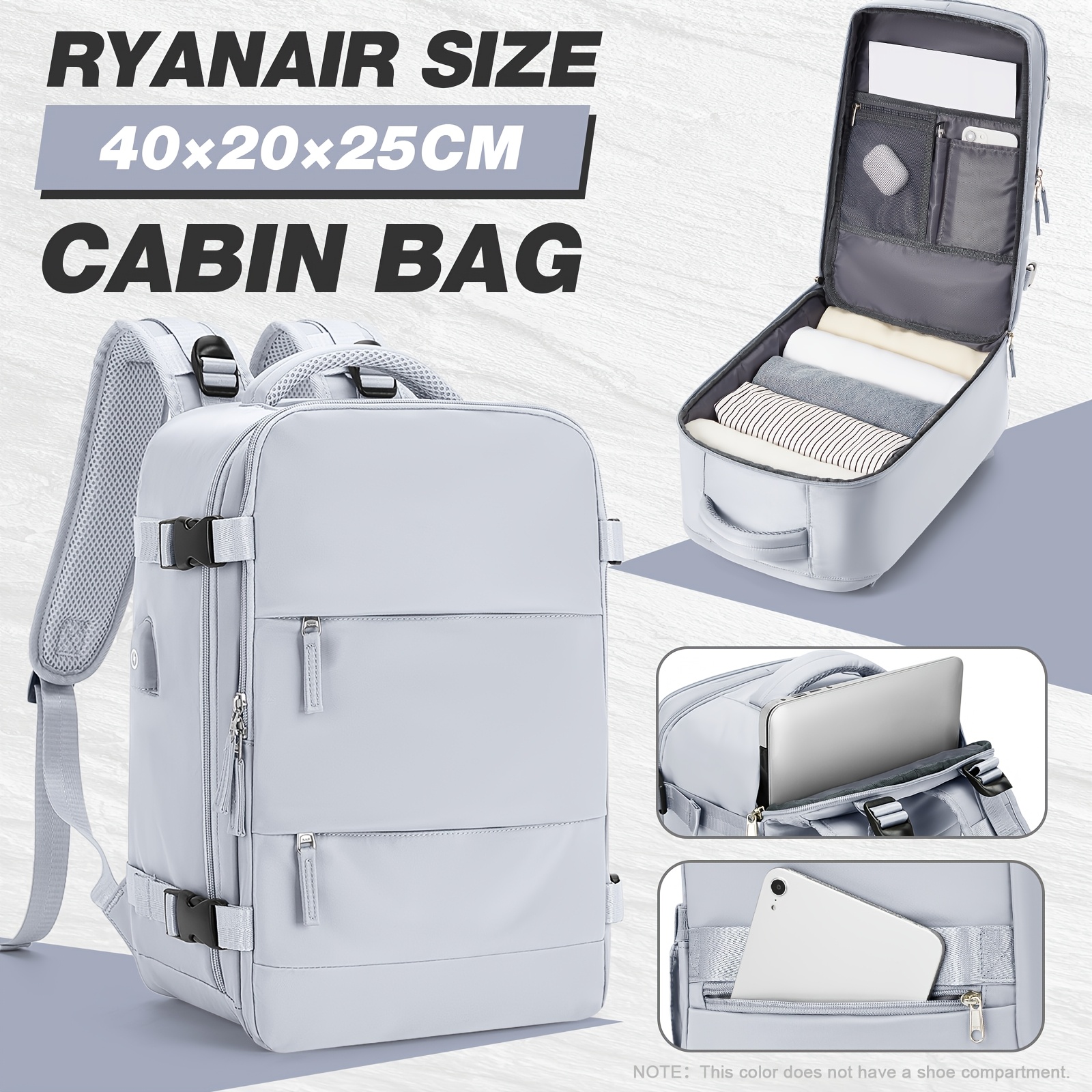 TEMU da trekking Ryanair 40 X30 X20, borsa da cabina, da viaggio, da aereo sotto il sedile, Ryanair/Easyjet, alle compagnie aeree low-cost, rispetta