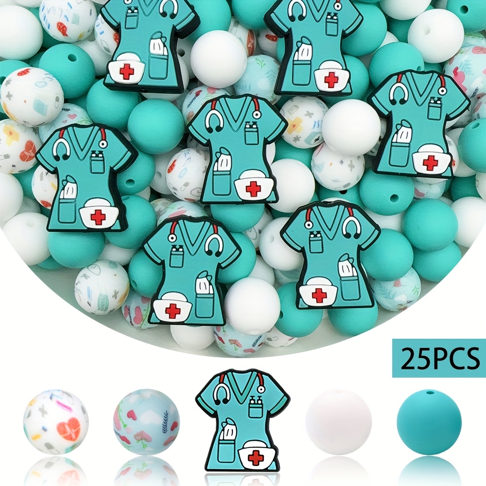Image of 25pcs Cute Cartoon Nurse Series Silicone Focus Beads, Heart-shaped Bead Strands, Made Of Silicone Material, For Pen Making, Jewelry Making, Diy Handicrafts, For - Beads & Bead Assortments