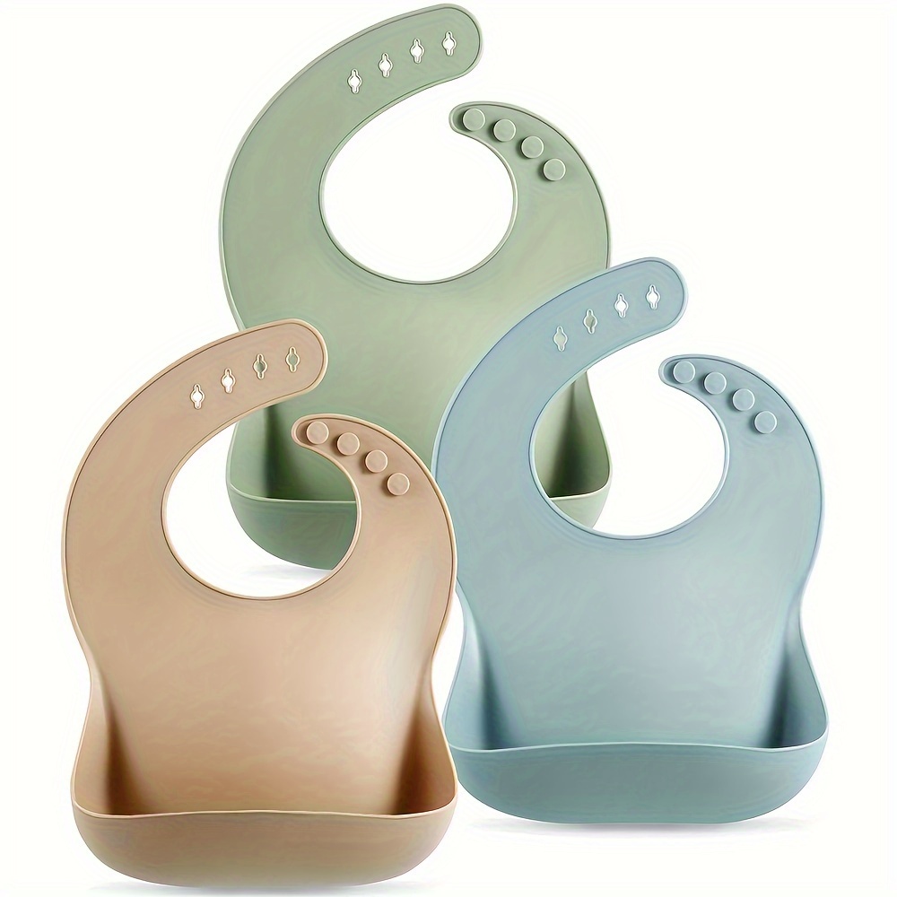 

Plain Color Silicone Bibs, Waterproof Bibs, Adjustable Bibs, Bpa Free Soft Durable Silicone Bibs With Large Food Catcher