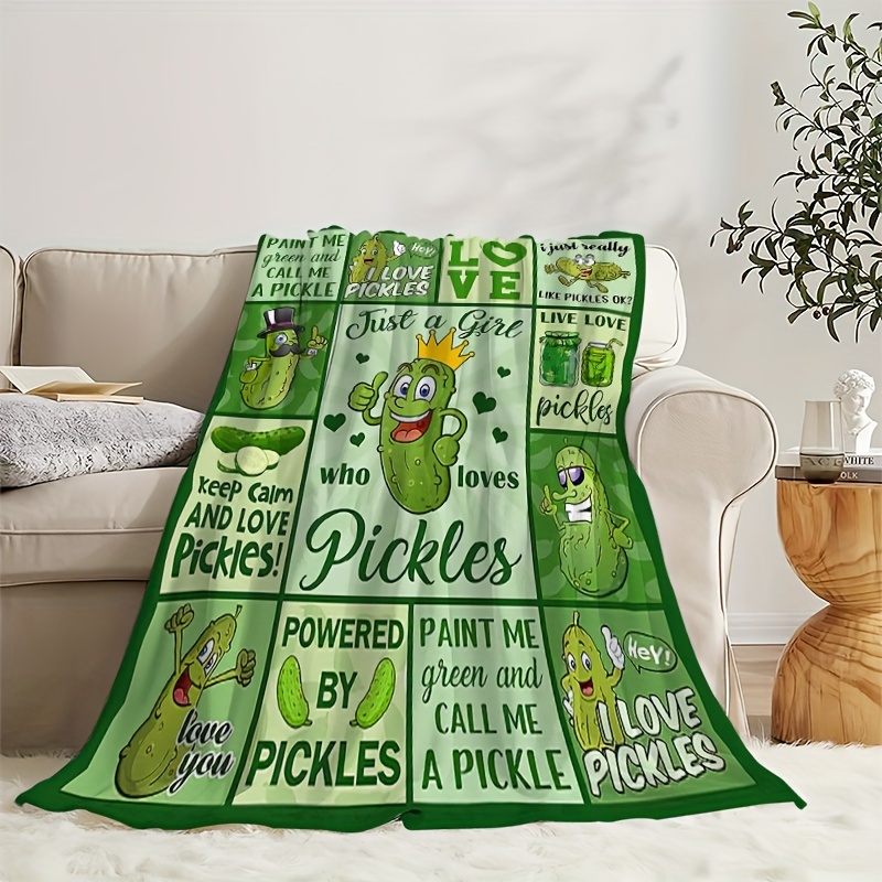 

Contemporary Pickle-themed Flannel Throw Blanket - Multipurpose Polyester Bed Blanket, Fun Graphic Design, Ideal For Home