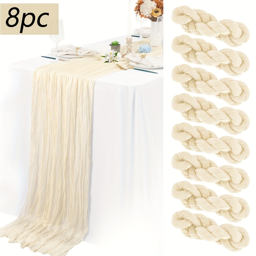 E-shop 8er-Set mittelbeige Fischgrät-Tischläufer, Käsemullen-Tischläufer im Bohemian-Gaze-Stil, lange Käsemullen-Tischläufer, romantische