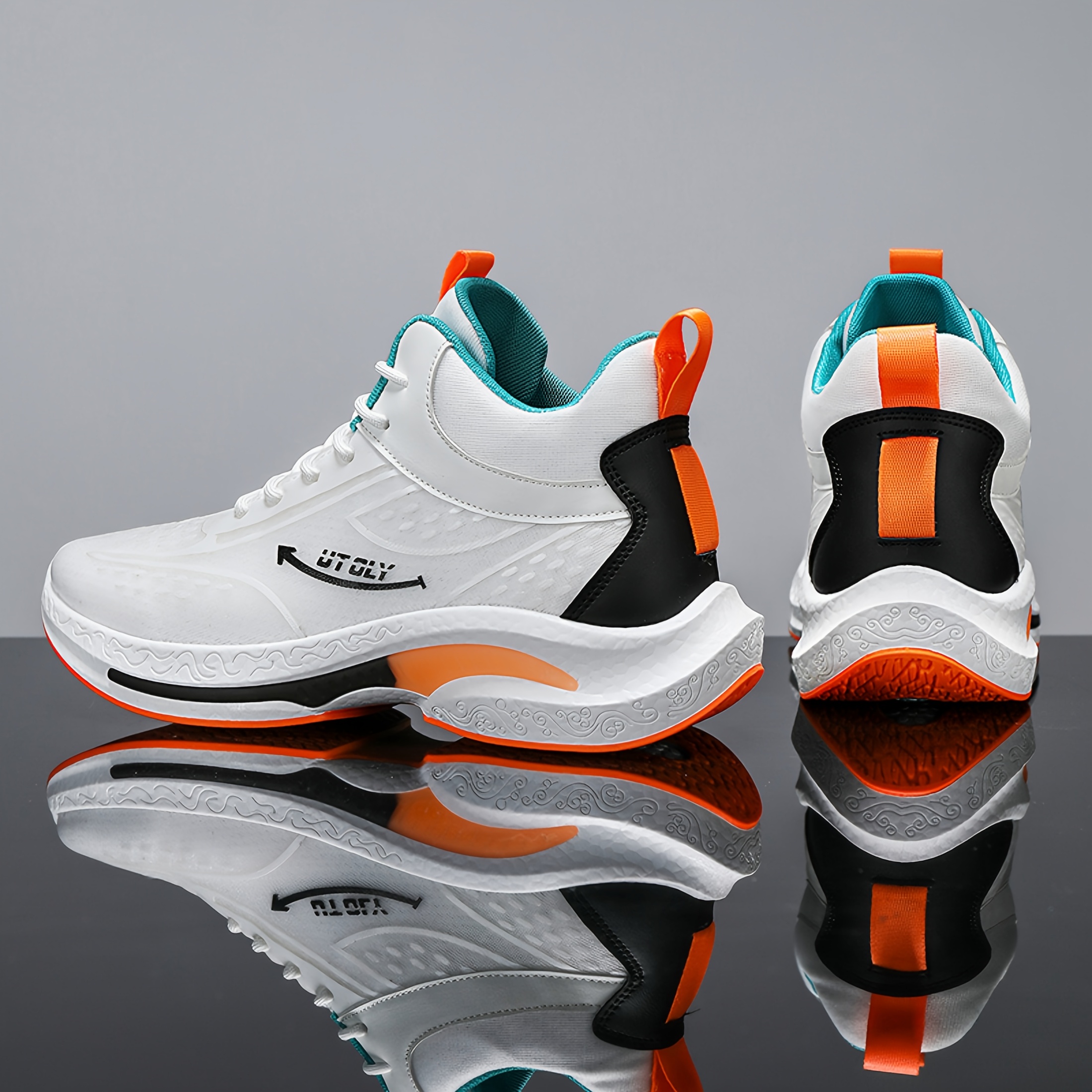 Tenis de basquetbol para hombres, con cuello alto, fabrica transpirable, suela de PVC antideslizante, diseño con cordones para uso casual y atlético, color negro con acentos amarillos, cómodos para todas las temporadas