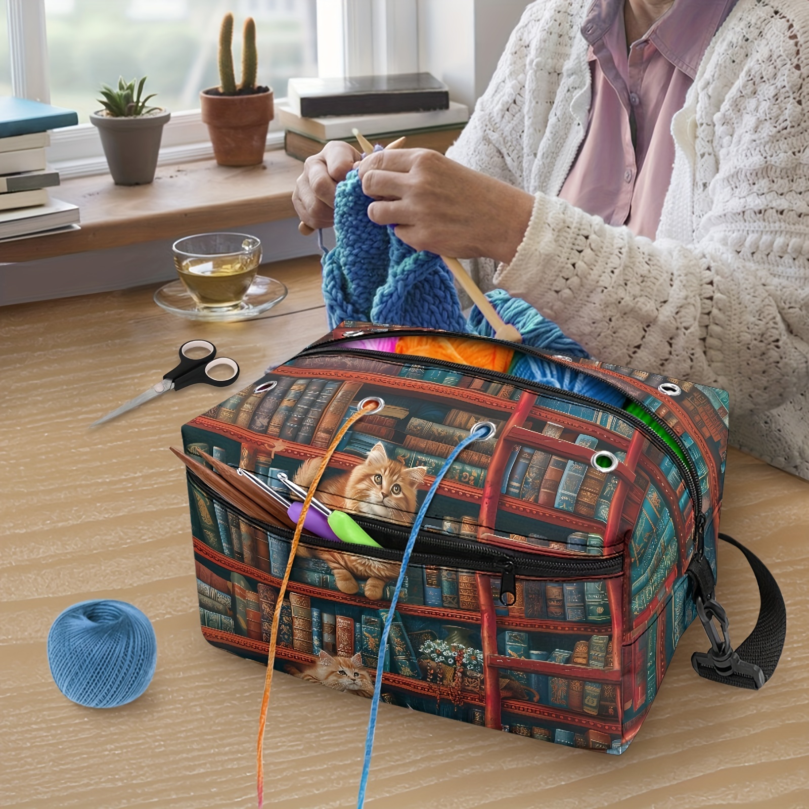 

Sac de rangement de tissu à grande capacité pour les amateurs de loisirs créatifs - Organisateur parfait pour les fournitures de tricot, de broderie et de couture sécurisées