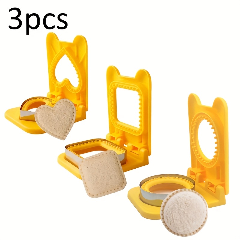 3pcs sandwich sealer set, square, round, heart-shaped 3 types of bread cutter molds, pastry cutter for lunch box decorations, baking tools, kitchen accessories 0