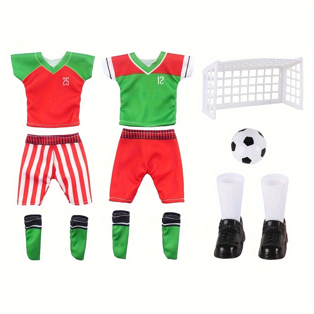 

Christmas Elf Soccer Outfit And Accessories Set, Elf Doll Sports Costume With Soccer Ball, , And Cleats, Holiday Elf Props Decoration, Non-electric Event And Party Supplies