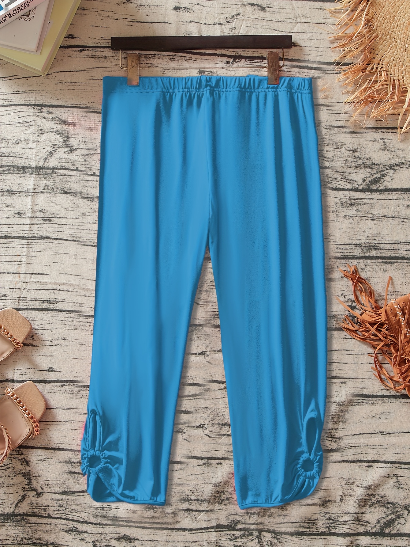 Women's Plus Size Stretchy Casual Pants - Solid Color Black, Elastic Waistband, Comfort Fit, Polyester, Machine Washable - Ideal for Spring/Summer/Fall