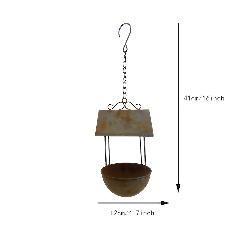 Aged Rust Metal Hanging Bird Bath With Canopy - Outdoor Garden Tree-mounted Bird Drinking Basin, Durable Vintage Garden Decor To