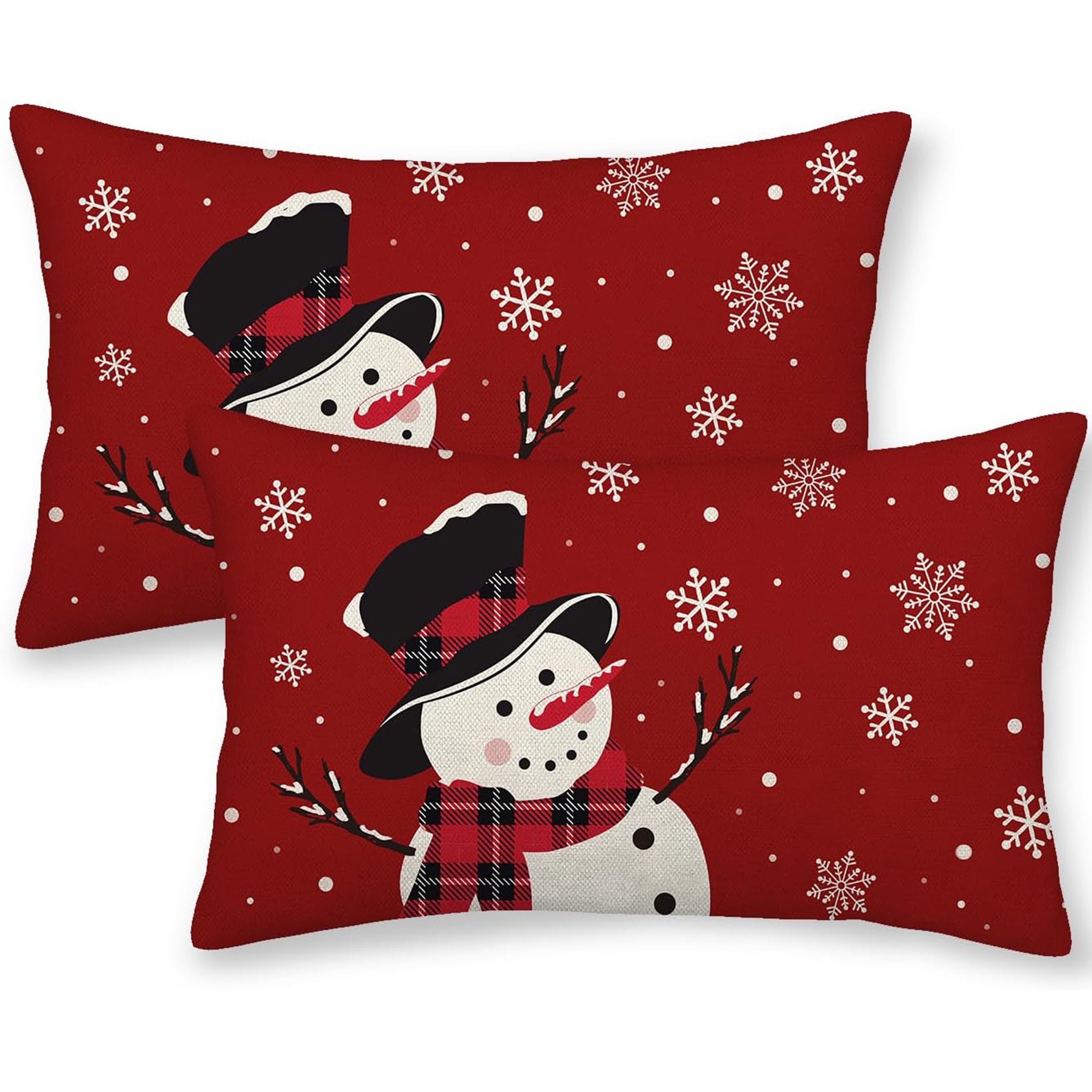 

2pcs Set Snowman Christmas Pillow Covers - 12x20 Inch Linen, , Farmhouse Style Decorative Throw Pillows For Sofa And Outdoor Holiday Decor (zippered, Machine Washable)