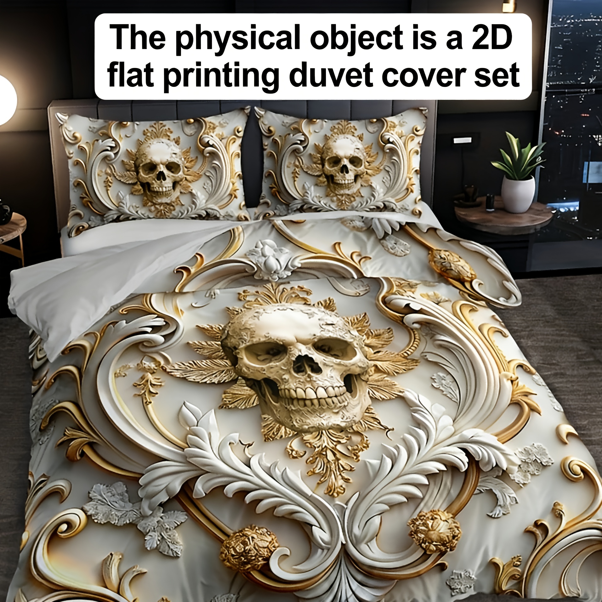 Image of 3pcs 2d Flat Golden Duvet Cover Set (1 Duvet Cover + 2 Pillowcases, Excluding Pillow Inserts), High-definition Print For Home Bedroom Dormitory