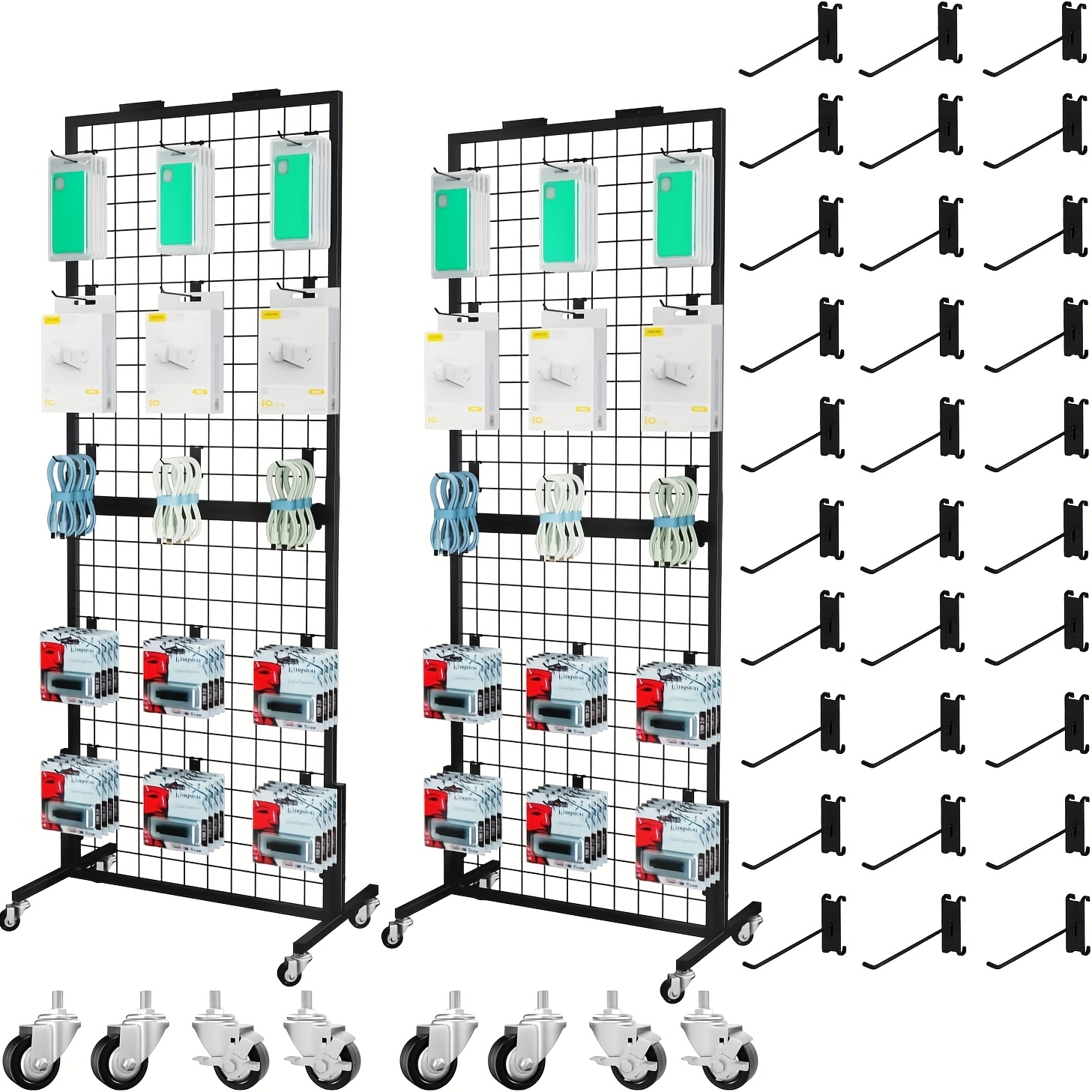 Lhysn Grid Wall Panel Display Stand, With 10 Hooks, Heavy Duty, Movable, Floor Standing Removable Belt Stand For Easy Transportation, Large Capacity, Standing Grid Tower For