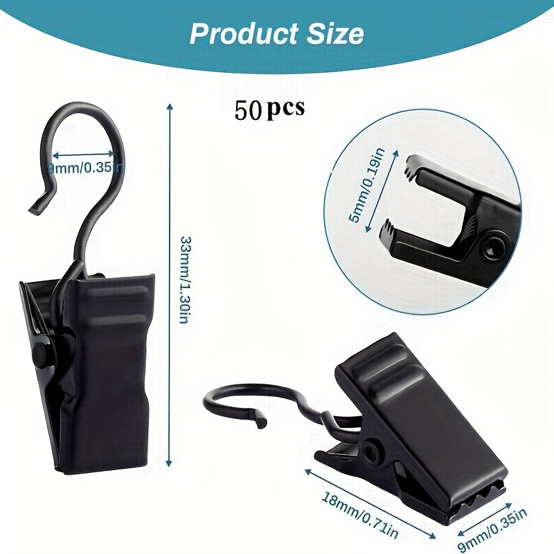 TEMU Set Of 50 Black Stainless Steel Curtain Clips