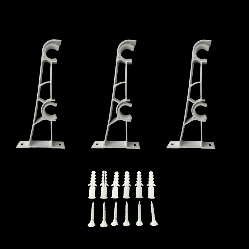 E-shop 3 Sets Schwerlast-Vorhangstangenhalterungen - Doppel-Vorhangstangenhalterung mit Haken für Wäscheleine | Wandmontierter Doppel-Halterungshaken |