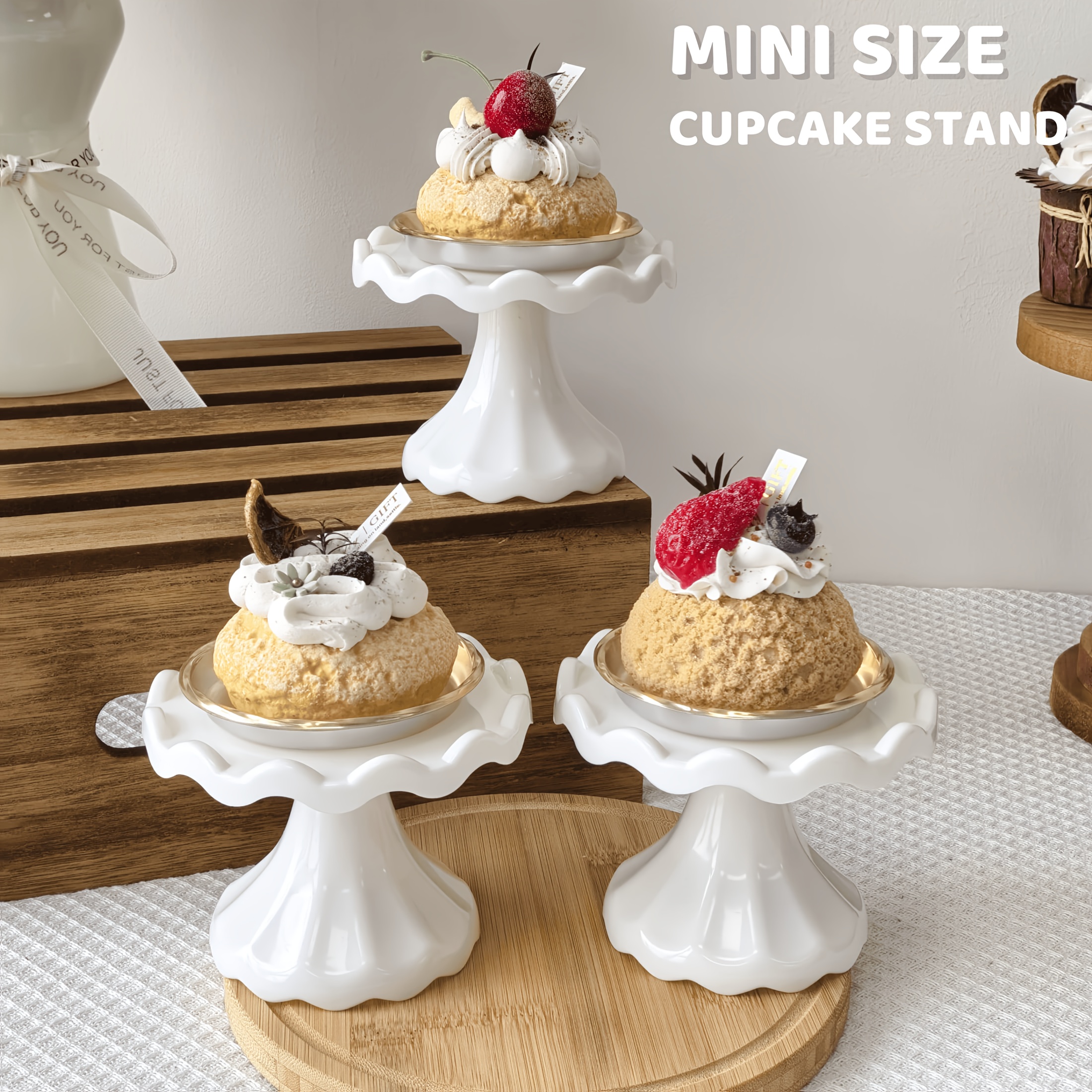 Image of 3pcs Mini Cupcake Stands Set Small Cake Display Stand For Macaron, Chocolate, Dessert, Wedding, Birthday, Shower, Tea Party Supplies, , White