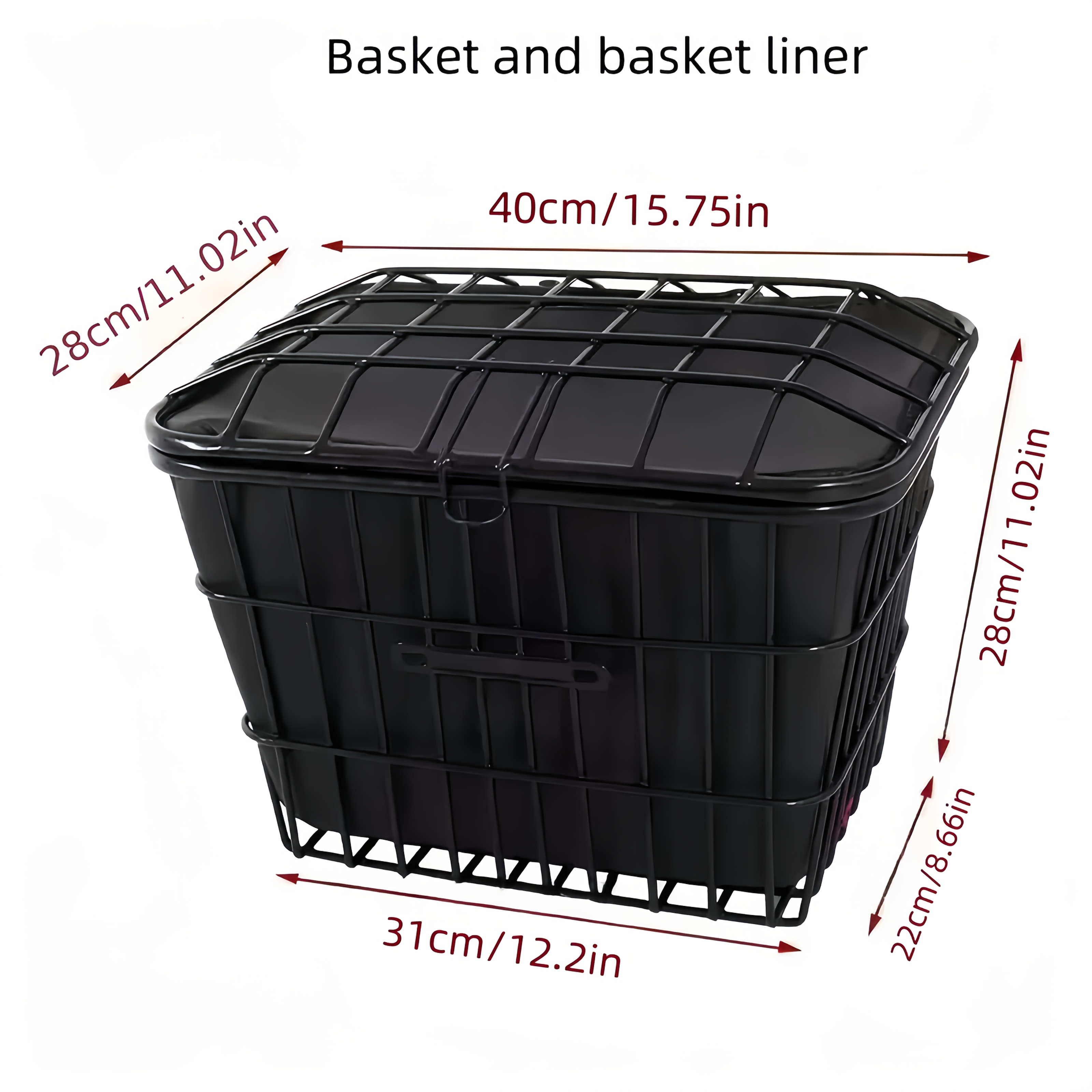 

1pc Black Leather And Iron Large Capacity Electric Scooter Bike Front Basket With Lid And Liner, Uncharged Storage Organizer