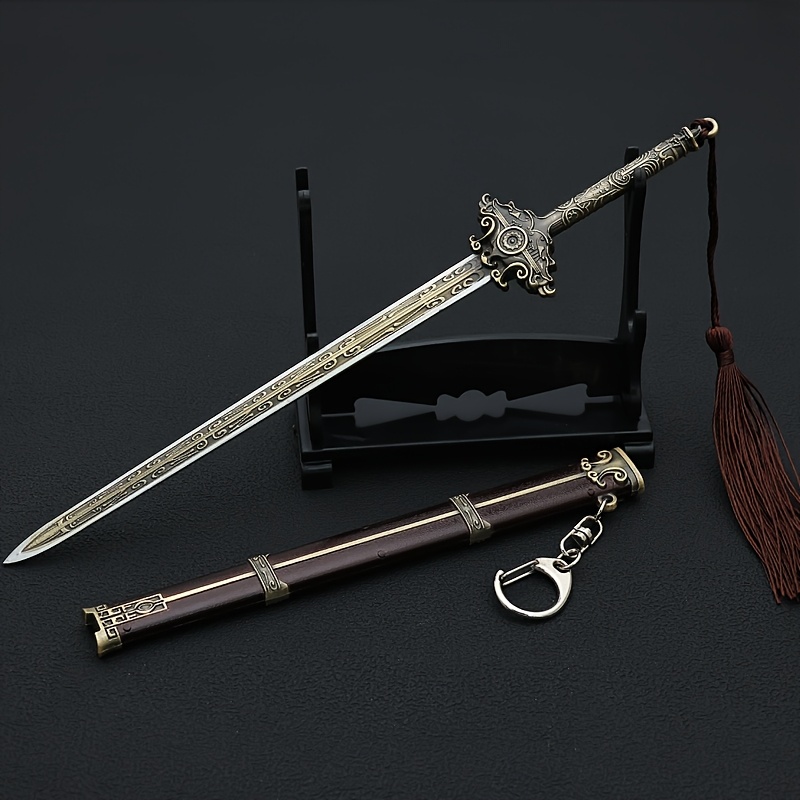 1 handmade all metal one-piece replica of Chinese martial arts film and television weapons model keychain, 8.7-inch handmade weapon model keychain, room and office decoration, collection, viewing decoration, and gifts