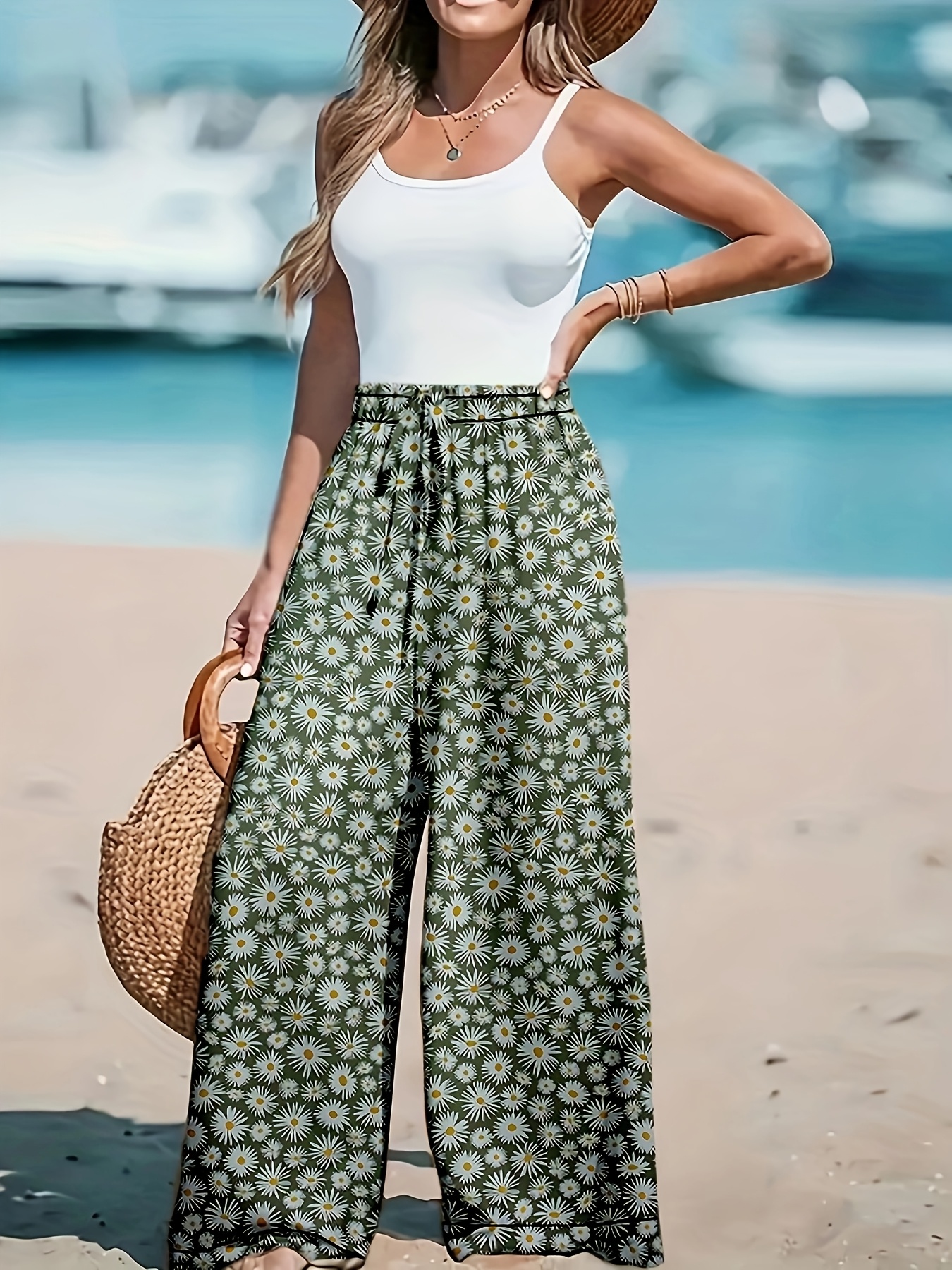 floral wide leg pants sold on Temu United States
