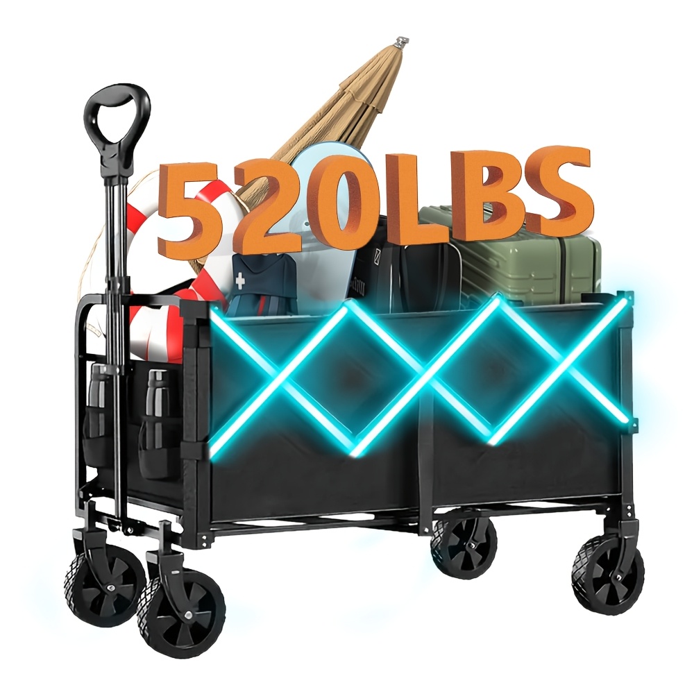 TEMU 380/520/780lb Heavy Duty All Terrain Folding Wagon Stainless 600d Oxford Fabric Foldable Multipurpose For Camping Gardening Beach Shopping No