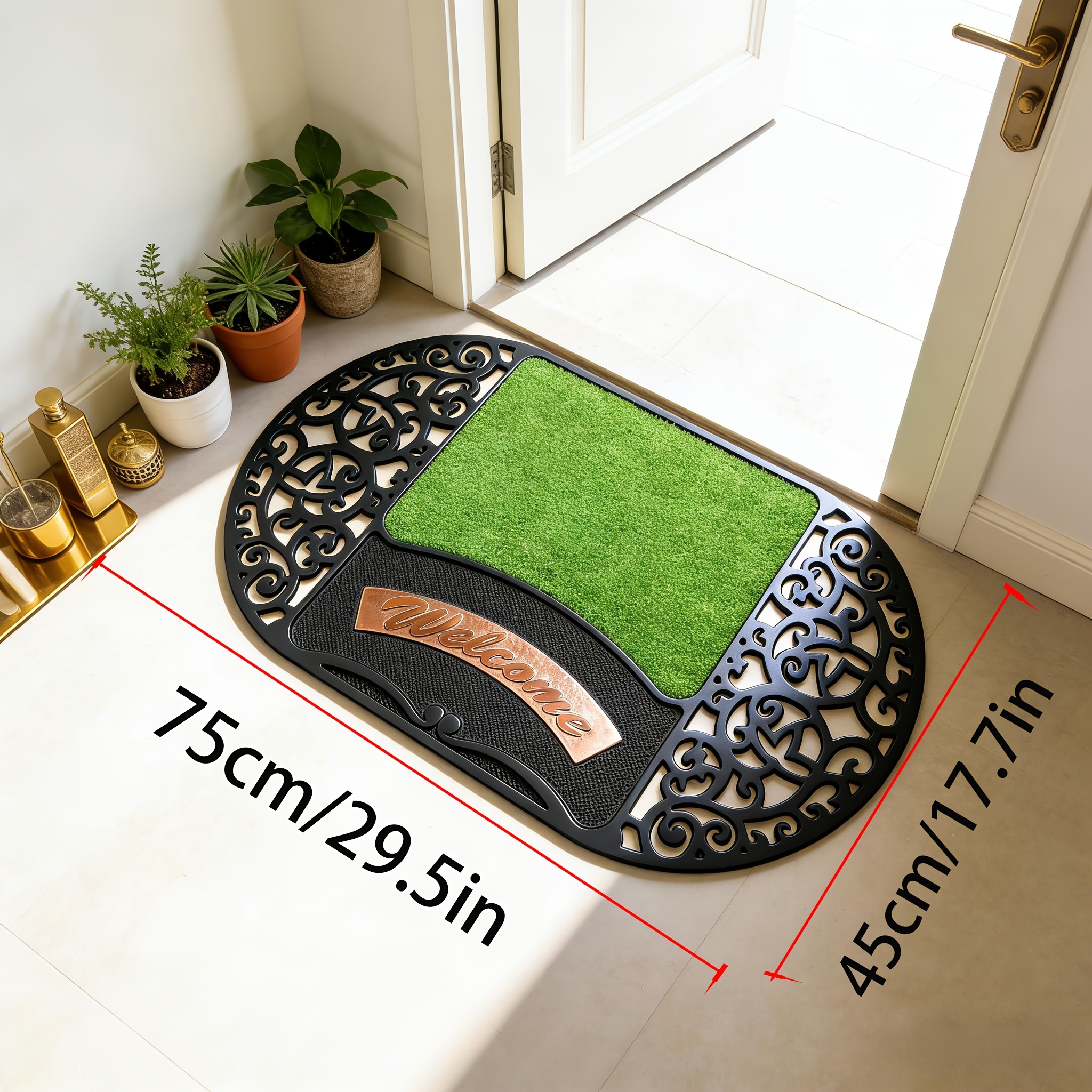 Image of Pvc Turf Scraps 3d Hollow Oval Irregular Shape Door Mat Overweight Anti-slip Absorbent Quick-dry Mud Scraper Multi-functional Mat Suitable For Outdoor Indoor Doorway Decor