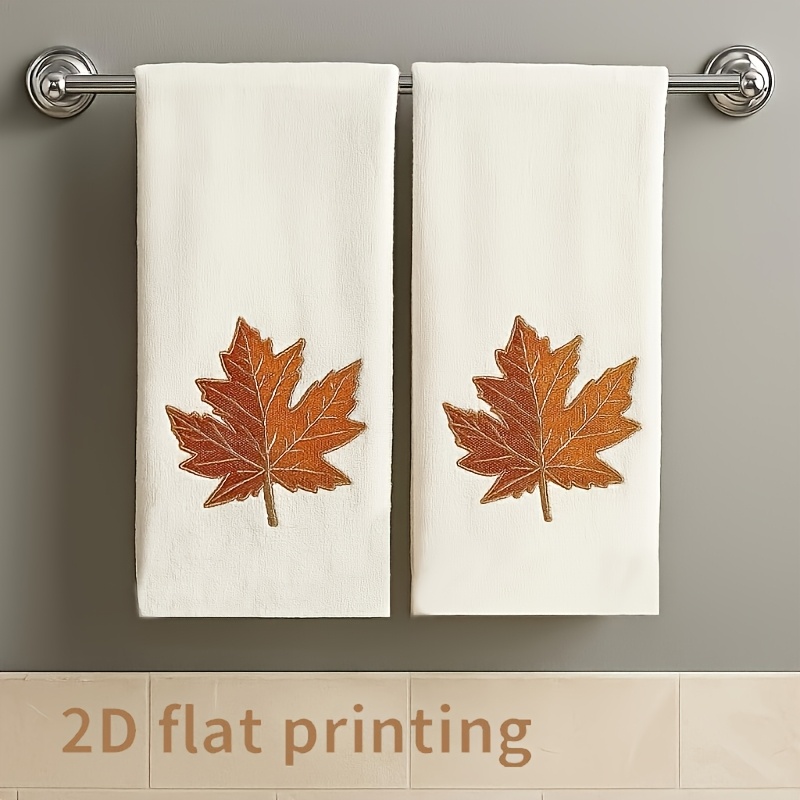 TEMU 2pcs 18x26 Inch Maple Leaf Dish Towels - Leaf Design Bath & Kitchen Towels, Soft Dishcloths With Hanging Loop, Decorative Fall Leaf Pattern For