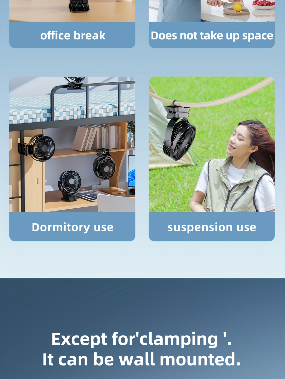 8-inch USB Charging Clip Fan Suitable for Bedroom, Dormitory, Bedside, Office, Desktop, Camping, Travel, Fishing, Can Be Clipped, Hung, Detachable, Washable, Digital Display with Five Levels of Wind Power, 10000mAh Battery with Power Bank Function