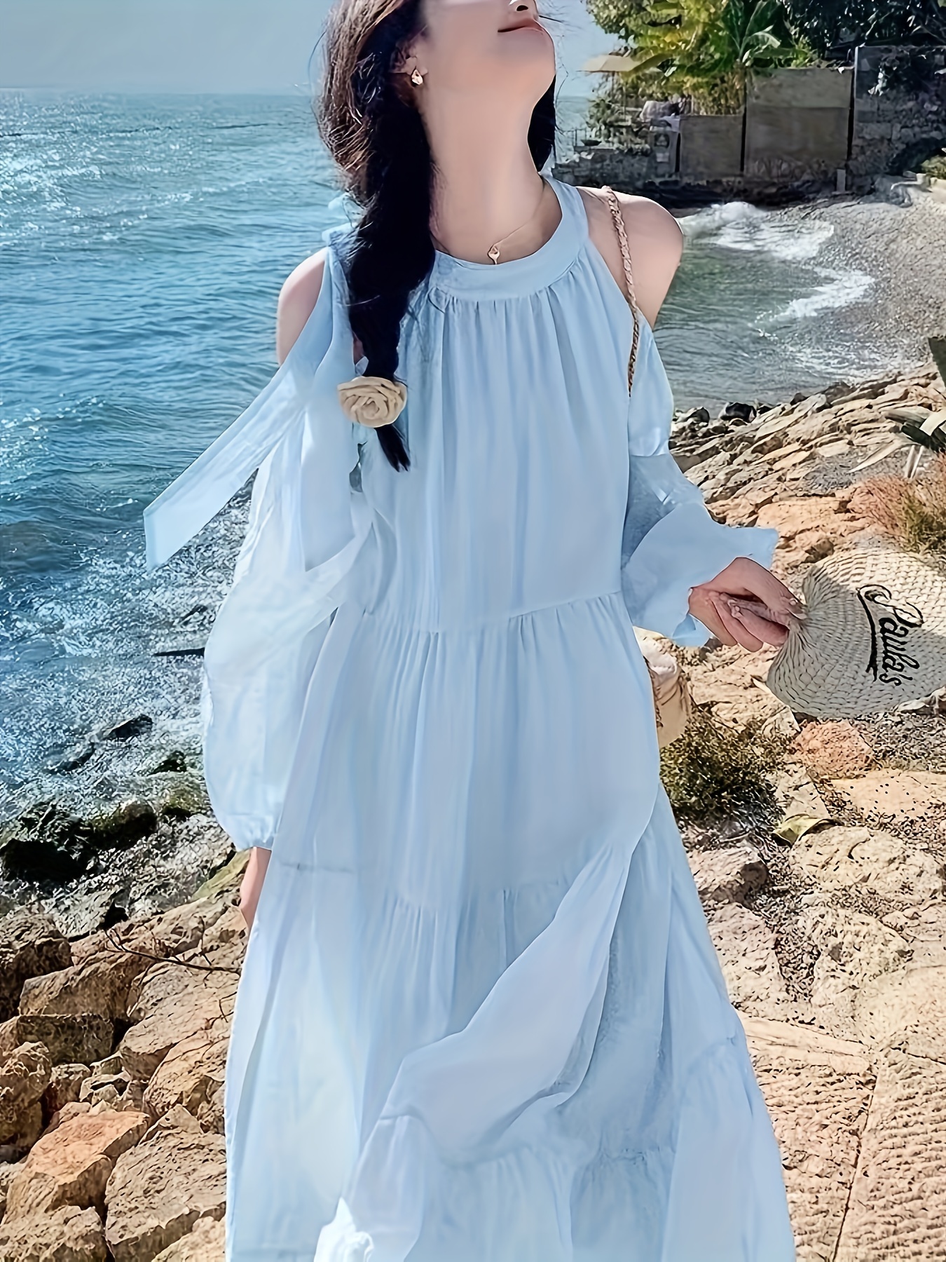 womens shoulder boho chic summer dress lightweight fit - Temu Germany