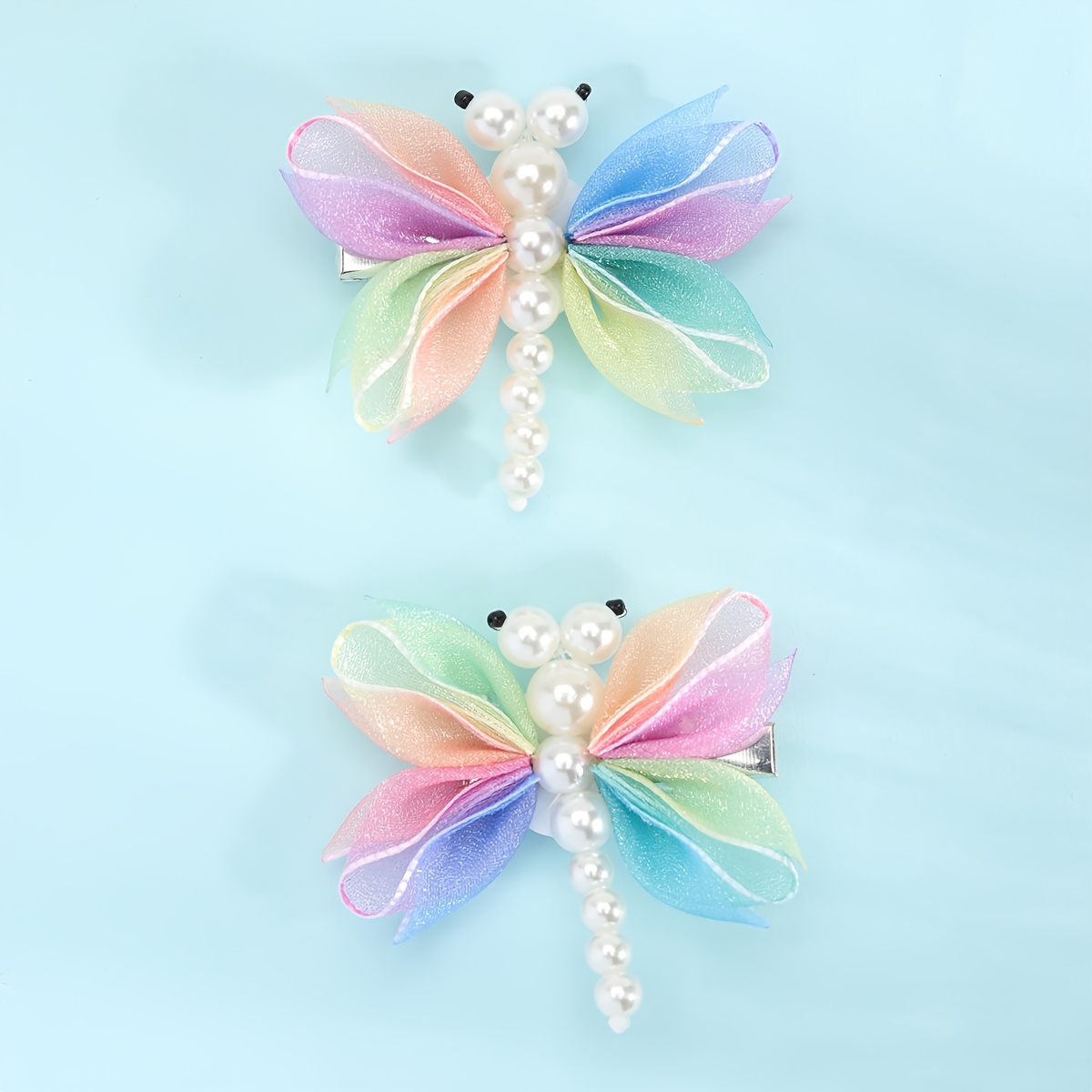 Image of 2pcs Colorful Dragonfly Hair Clips For Cute Pearls Hairpins Nonslip Clips Wonderful Hair Additions For