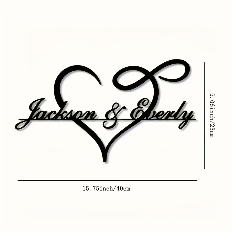 TEMU Customizable Heart-shaped Metal Wall Art - "name And Name" Elegant Decorative Logo, Easy To Hang, For Power Supply