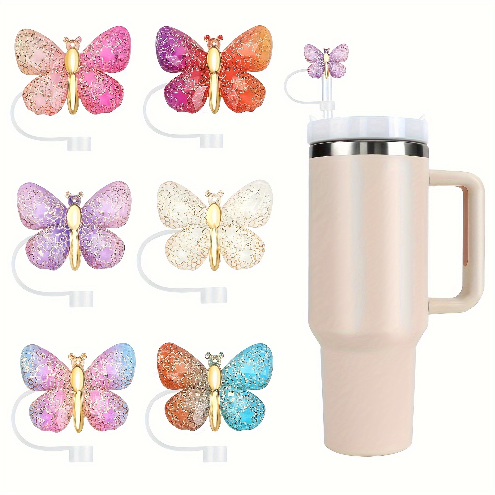 

Silicone Butterfly Straw Covers, 6-pack Reusable Straw Toppers, Glitter Drink Through Lids For Tumblers – Leak & Dust Proof Straw Caps Compatible With 10mm Diameter Straws