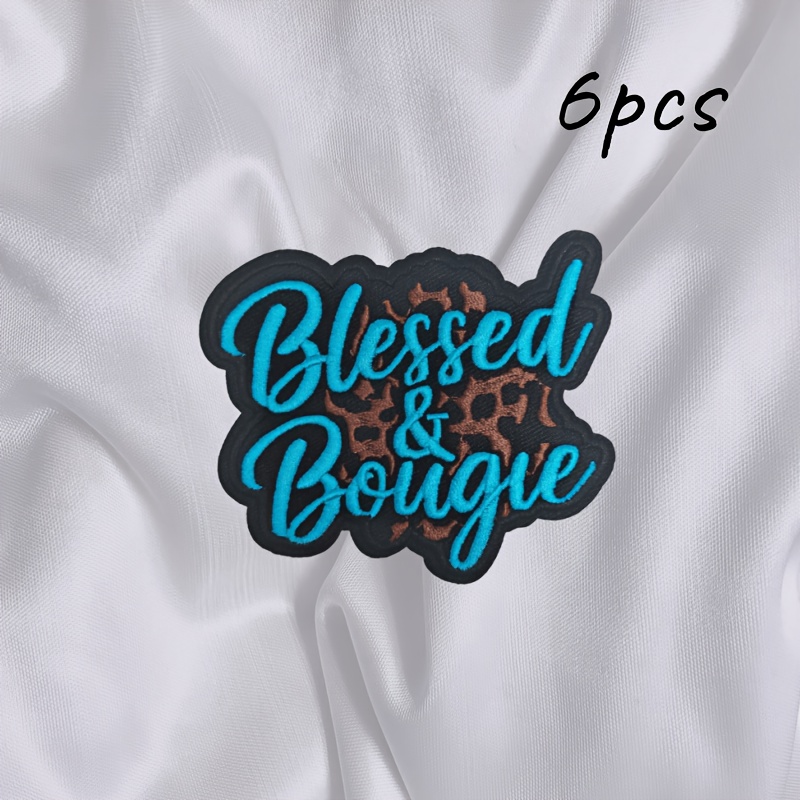 6-pack 'blessed & Bougie' Leopard Print Embroidered Cloth Stickers, Turquoise Iron-on Patches, Jacket/jeans/hat/backpack Decoration, Single Gift