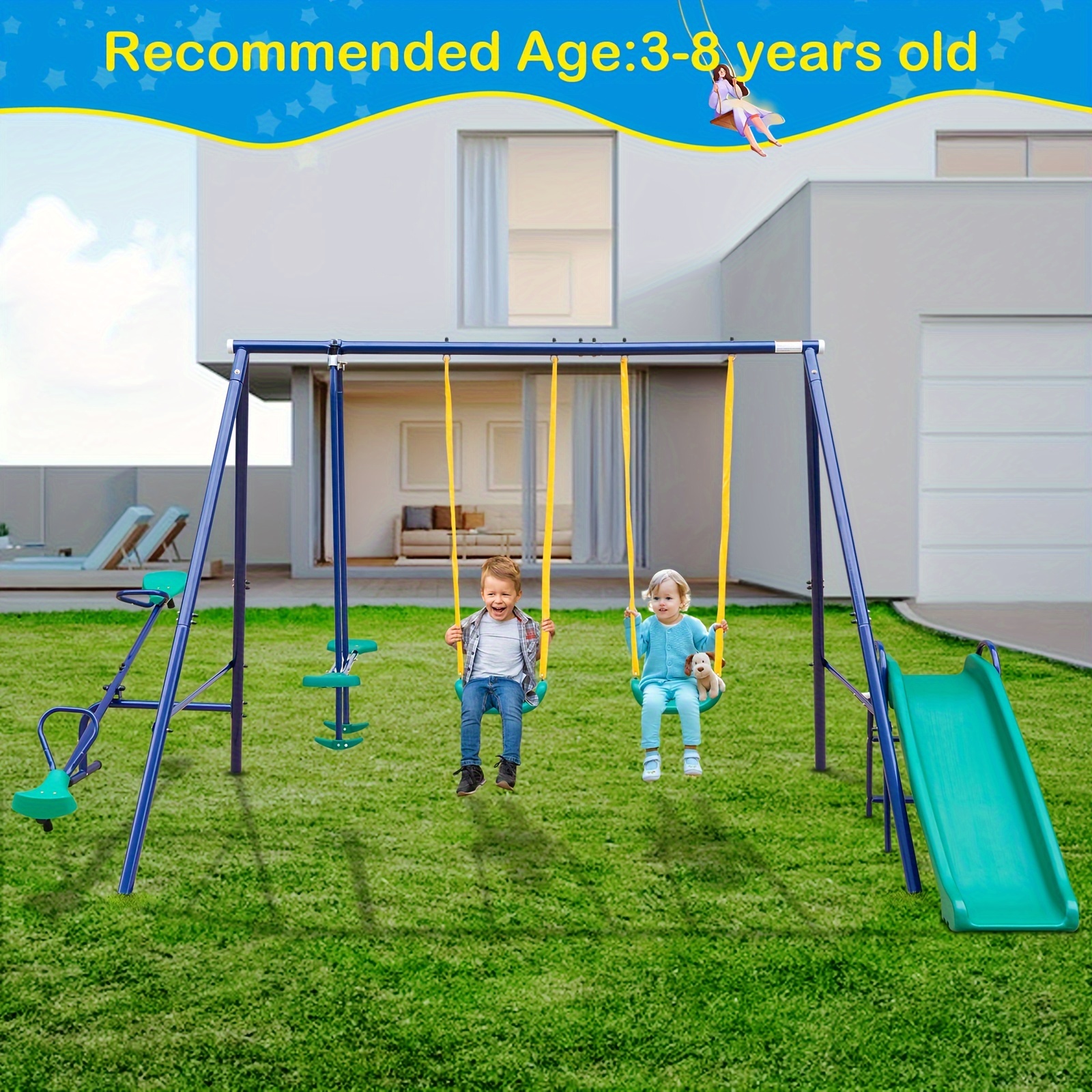 swing set backyard outdoor heavy duty a frame metal playset Temu