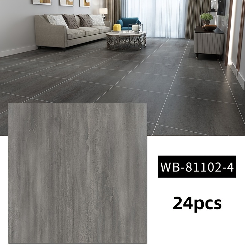 12/24pcs Set Self-adhesive Vinyl Floor Tiles, And Stick Installation, Waterproof Marble Pattern, Straight Match Shapes And Stripes, For Living Room, Kitchen, Bathroom - 11.8" X 11.8"