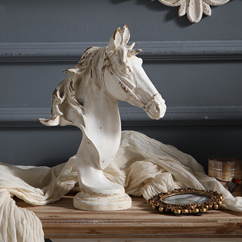 Metallic Horse Head Decoration - Modern Nordic Minimalist Decor with Beige/White/, Indoor/Outdoor Tabletop, Shelf, Mantel, Desk Decor - No Wiring Needed, Easy-Clean Surface for Living Room, Office, Entryway - Elegant Home & Office Accent Piece, Shelf Display, Contemporary Design, Highquality Finish, Statement Art, Interior Designers