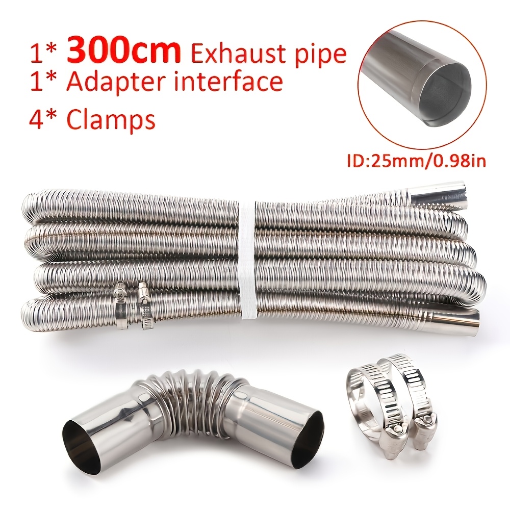 E-shop 25 mm Universeller Auspuffrohr für Luft-/Dieselheizung – inklusive Anschlussstück + Befestigungselemente, Rohrlängenoptionen 78,74 118,11 Zoll,