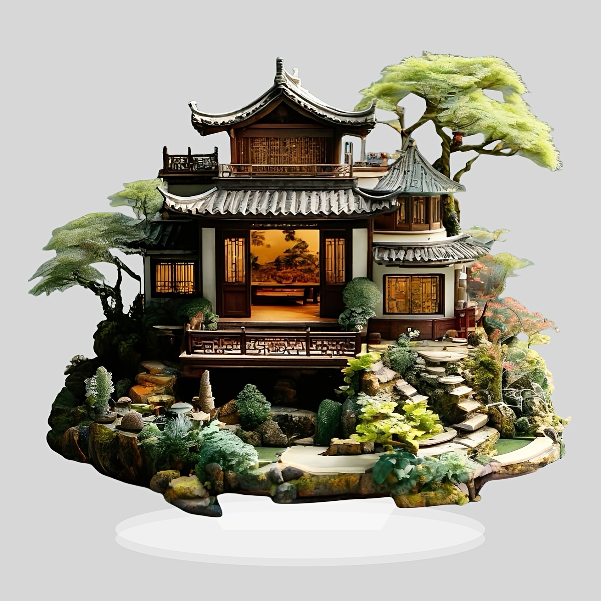 

2d Flat Vintage Chinese Architecture Acrylic Tabletop Display Sign, 7.9x7.11in, Multipurpose Full Acrylic Decor For Home, Cafe, Office, And , Building Theme, No Text