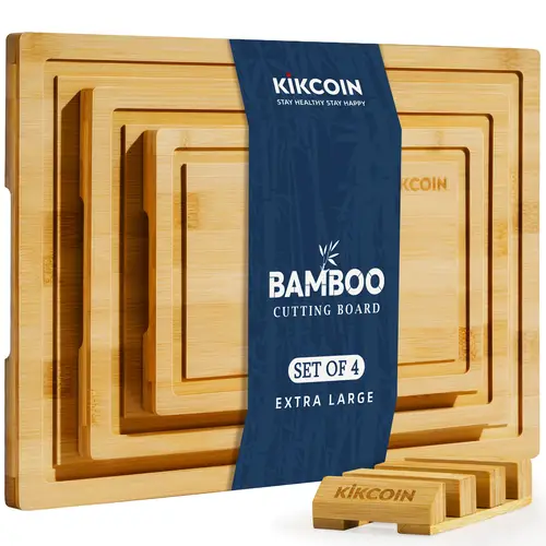 4pcs 1 wooden cutting board bamboo cutting board cutting board with stand cutting board with built in compartment juice well gift for mothers day fathers day easter memorial day essential kitchen tool