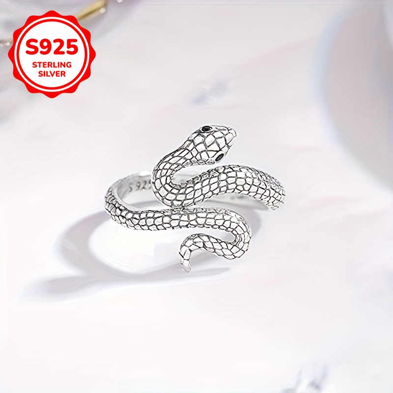 Vintage Punk Style Adjustable Snake Ring, 925 Sterling Silver