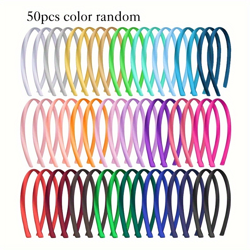 

50pcs Satin Headband Set - 1cm Wide, Non-slip, Solid Color Hairbands For Women & Girls - Diy Fashion Accessories In 25 Vibrant Colors