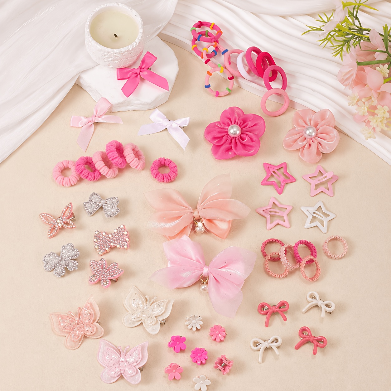 917pcs Pink Kawaii Hair Accessories Set