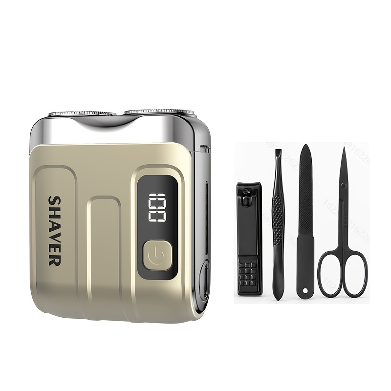 Image of Portable Electric Shaver Kit, Rechargeable Pocket Razor, With Nail Clippers, Tweezers, Nail File, And Scissors, Travel Grooming Kit