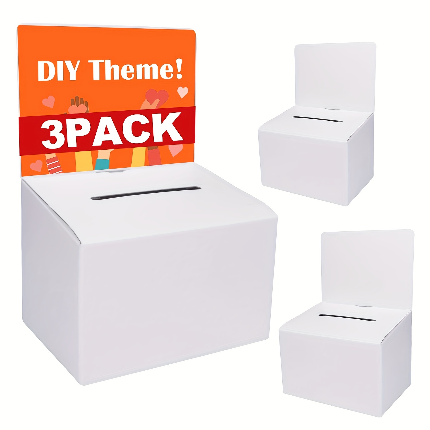 

3pcs White Cardboard Ballot Boxes With Slot - 6.5x4.5x4.5" Diy Themed Suggestion Boxes With Removable For Fundraising, Contests & More