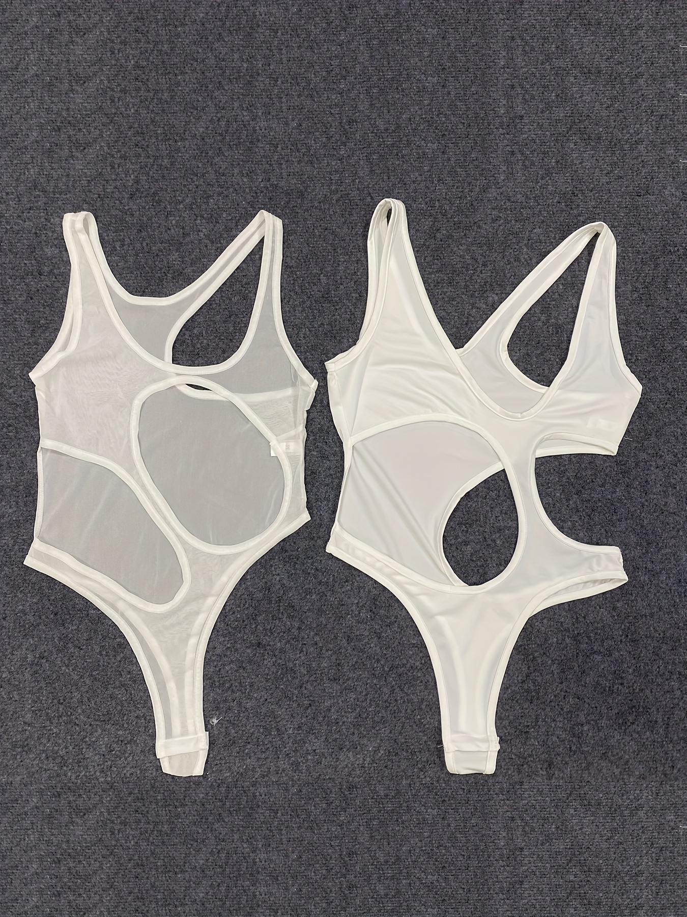sexy, laag uitgesneden, doorzichtig twee-  zwemkledingset - wit, zonder mouwen,  , onregelmatig  , perfect voor lente/zomer, strandkleding|sexy zwemkleding|doorzichtige stof 0
