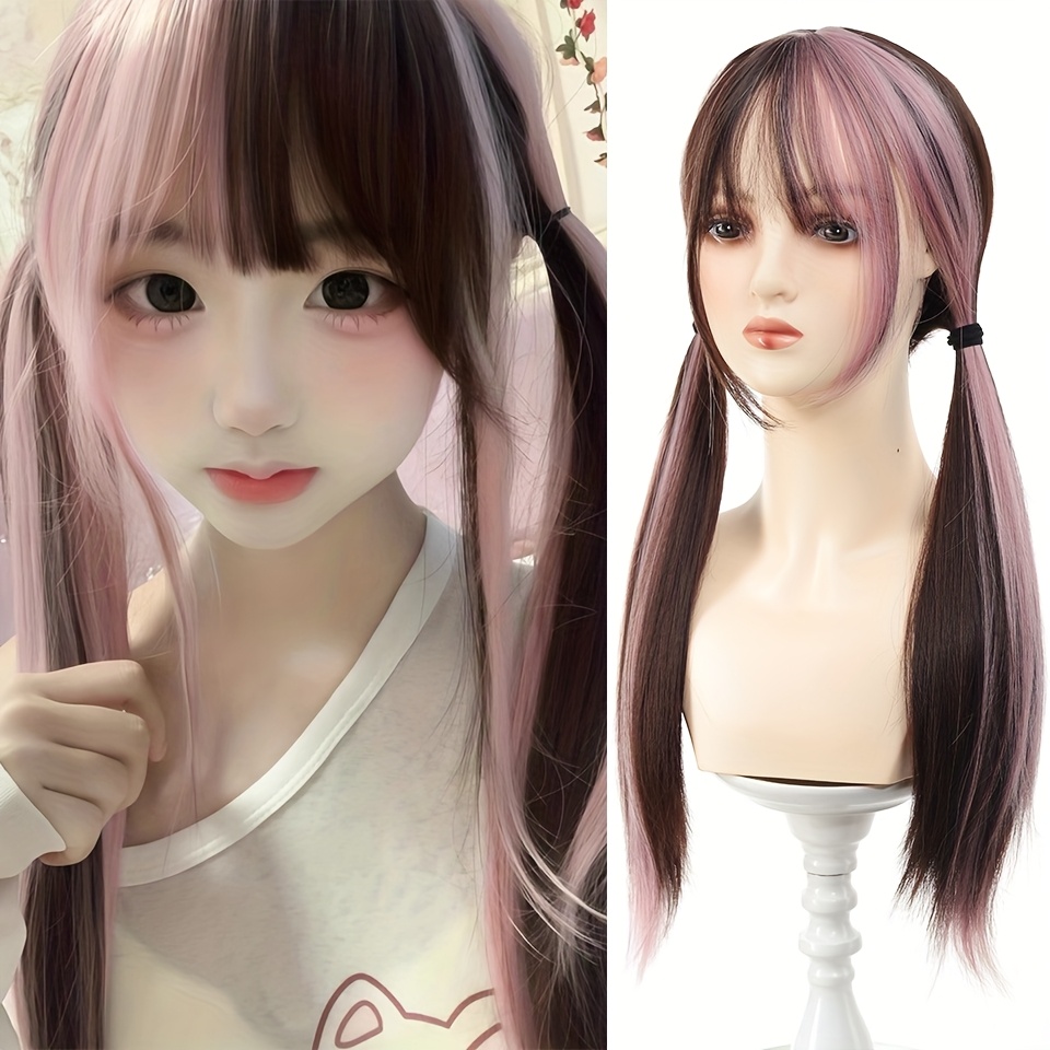TEMU Synthetic 24 Inch Loiita Tousled Long Straight Wig Double Ponytail Hair Extensions Cosplay Wig For Women Halloween And Christmas New Year