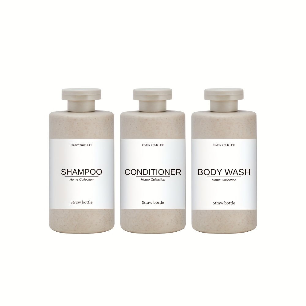 Image of A Set Of 3 Bathroom Storage Containers With 3 Labels For Shampoo, Conditioner, And Body Wash - 300ml/10.14oz, Refillable Squeeze Bottles, Perfect For Home Or Travel Use