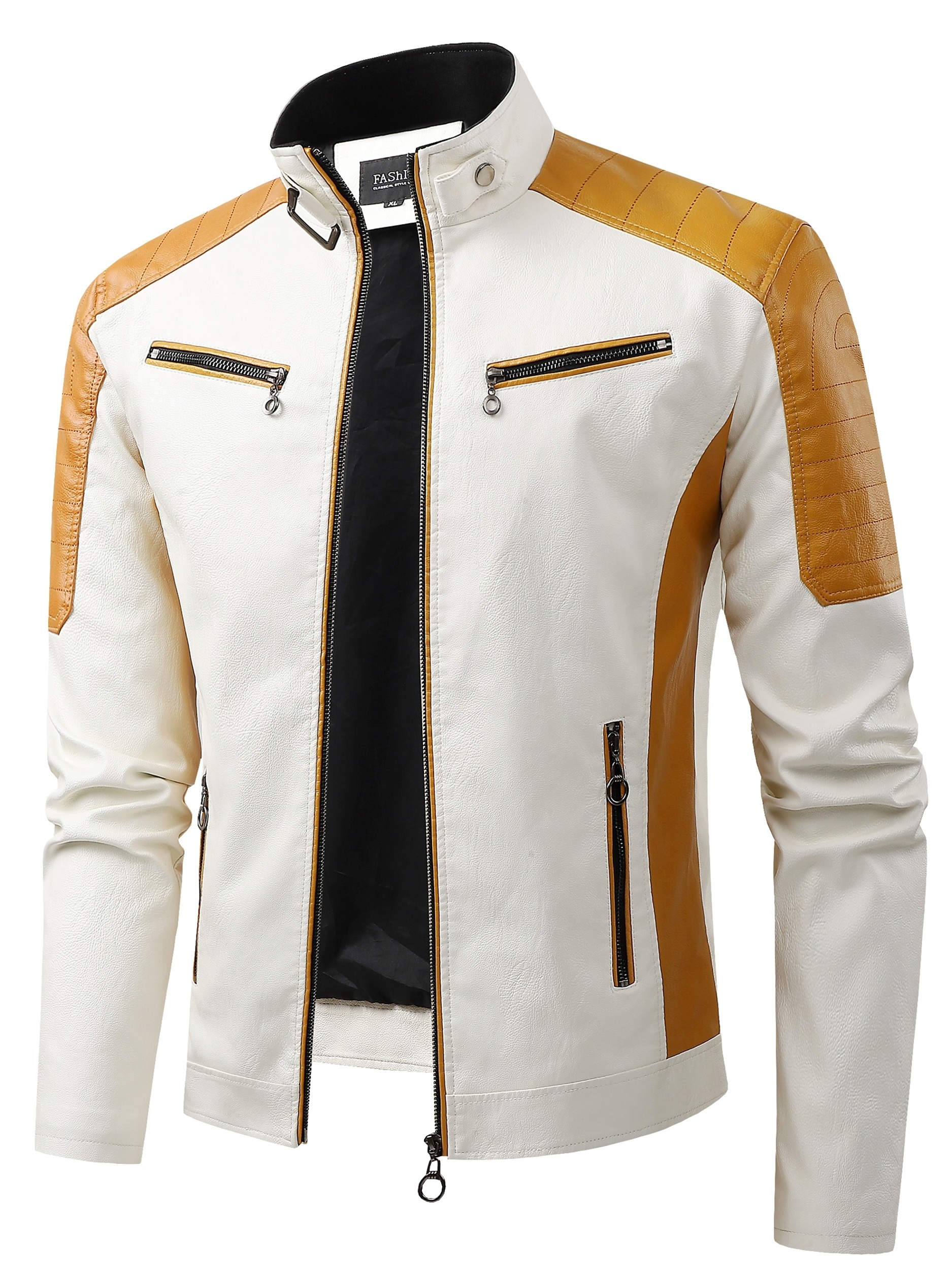 Casaco Casual Masculino de Moda Fino em Pele Sintética Estilo Motociclista