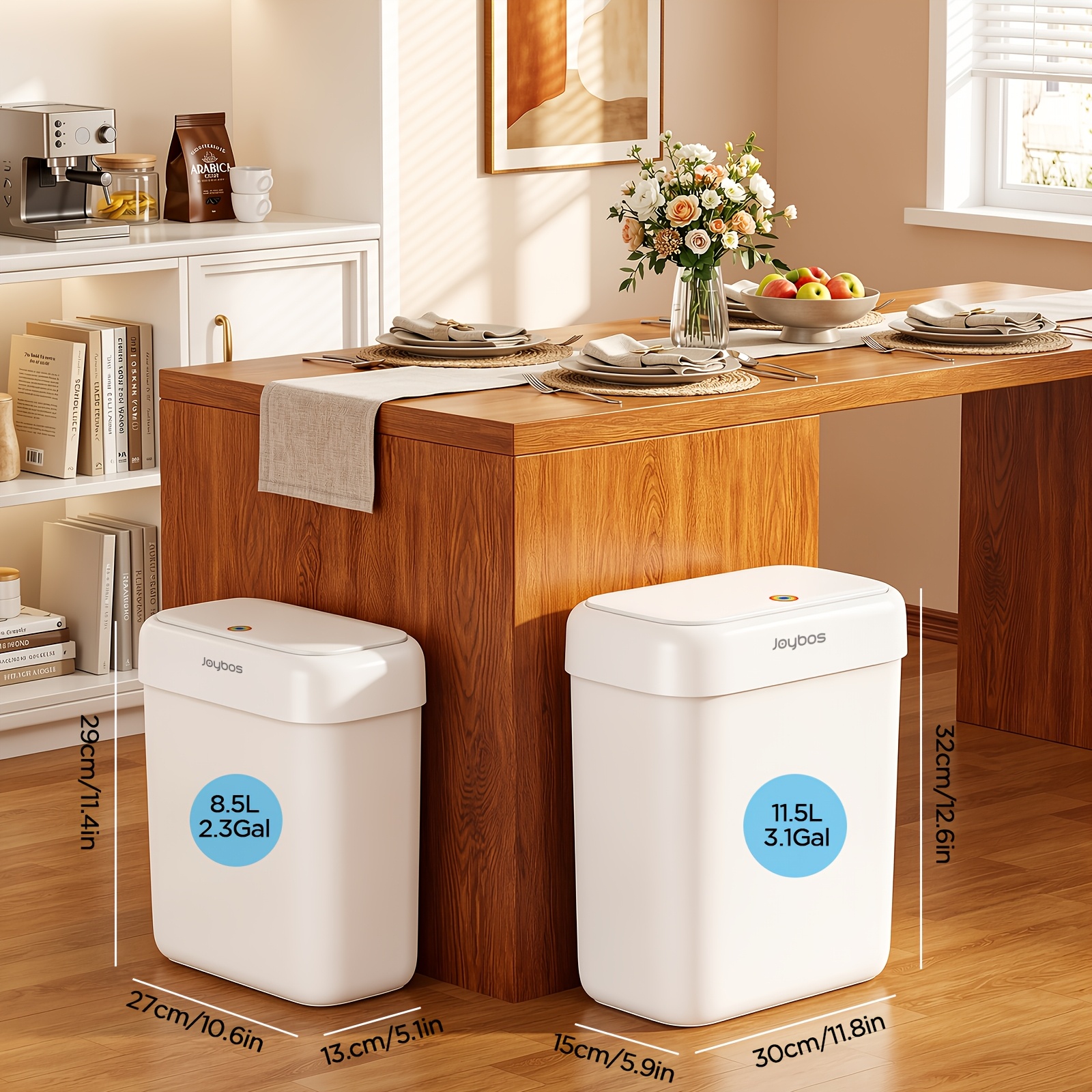 TEMU Lot de 2 poubelles modernes à ouverture par pression avec couvercle scellé et -odeurs - Poubelle à ouverture par pression adaptée pour cuisine,