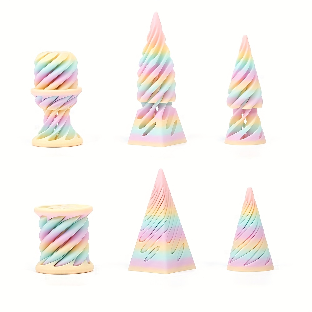 3-Pack Impossible Cone Fidget Ornaments - Spiral Pyramid Desk Decor with Flexible Cone, Relax Office & Home Decoration, Anxiety Relief fidgets in Pastel & Bright Colors (Pink, Blue, Purple, Green, Golden, ) - Ideal Gift for Adults & Teens, Focus Aid, Playful Design, Smooth Finish, Focus Tool, Work From Home
