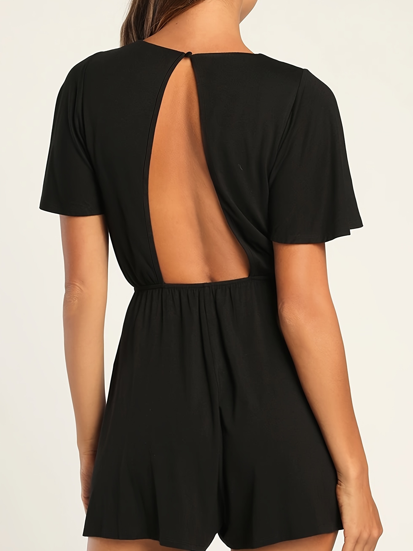 solid color cut romper jumpsuit vacation v neck short sleeve - Temu Georgia