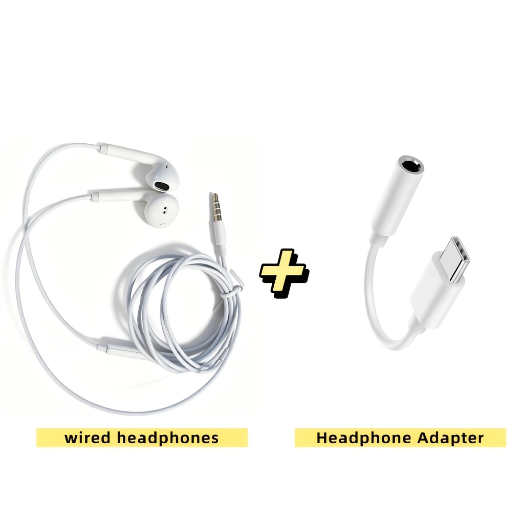 TEMU Écouteurs Filaires 3,5 mm + Adaptateur Type-C vers 3,5 mm, Convient pour Apple 15, Huawei MatePad, OPPO Pad et Autres Nouvelles Tablettes, Idéal